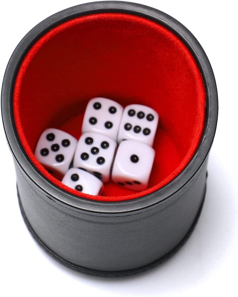 Felt Lined Pu Leather Dice Cup Set with 6 Dot Dices (Black, Pack of 1) image number 3