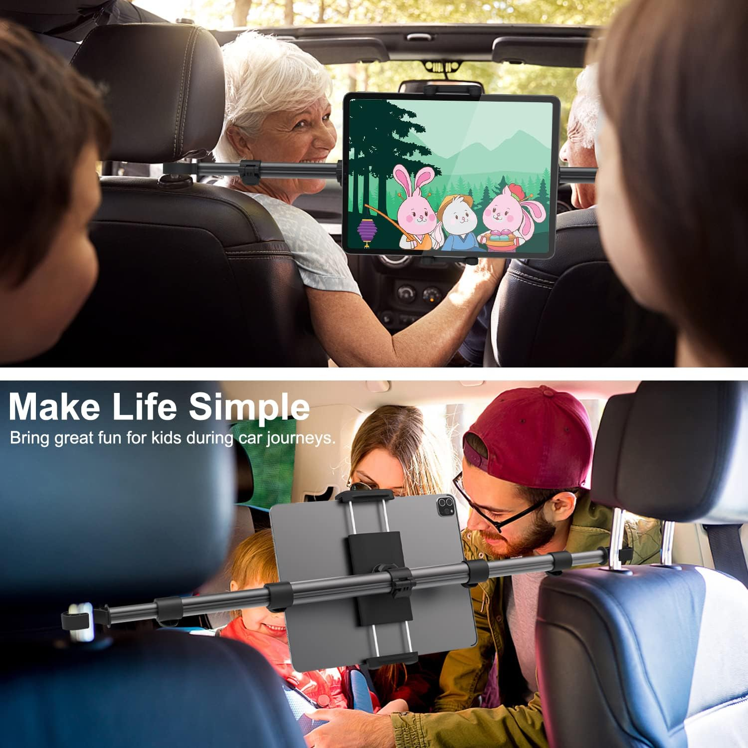 Car Headrest Tablet Mount, EXSHOW 32.67 Inch between Seat Ipad Holder, Back Seat Stretchable Long Arm Phone Stand, Backseat Mount for Kids Fits Ipad Pro 12.9 Air Mini, Galaxy Tabs, 4-13" Device image number 5