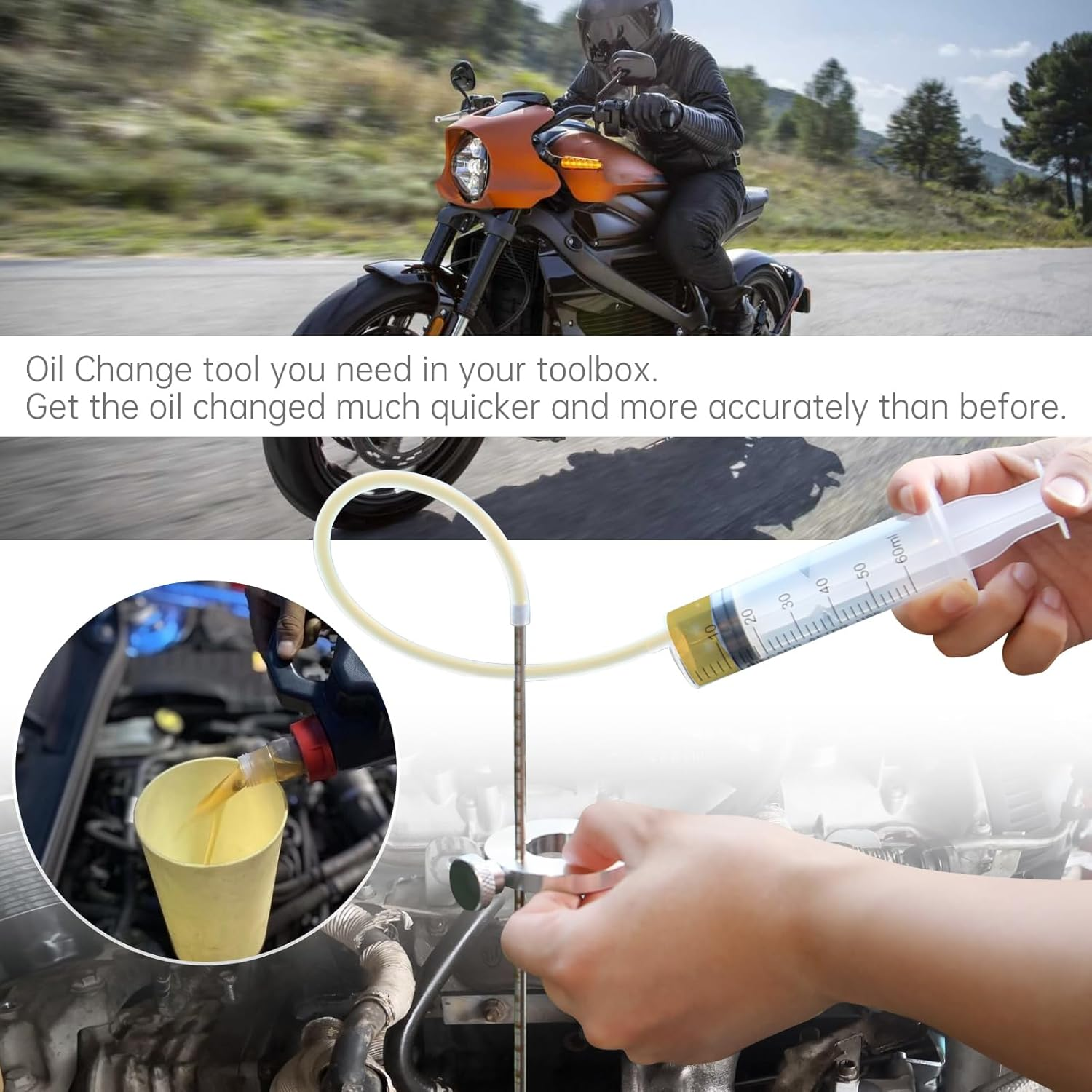 Windance Motorcycle Front Fork Maintenance Tool Kit,Fork Seal Saver Cleaner 45Mm-55Mm Shock Repairing Tool + Fork Suspension Oil Level Measurement Gauge Oil Syringe Tool (Orange) - Blue image number 3