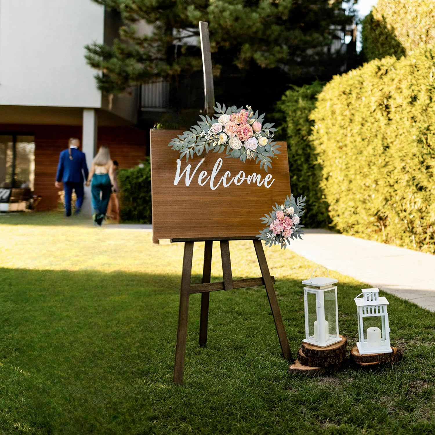 Artificial Flowers Silk Upgraded Swag Set for Wedding Arch Anniversary Welcome Sign Celebration Reception Floral Party Engagement Chair Floral Backdrop Decorations (Peach Pink) - Orange Red image number 2