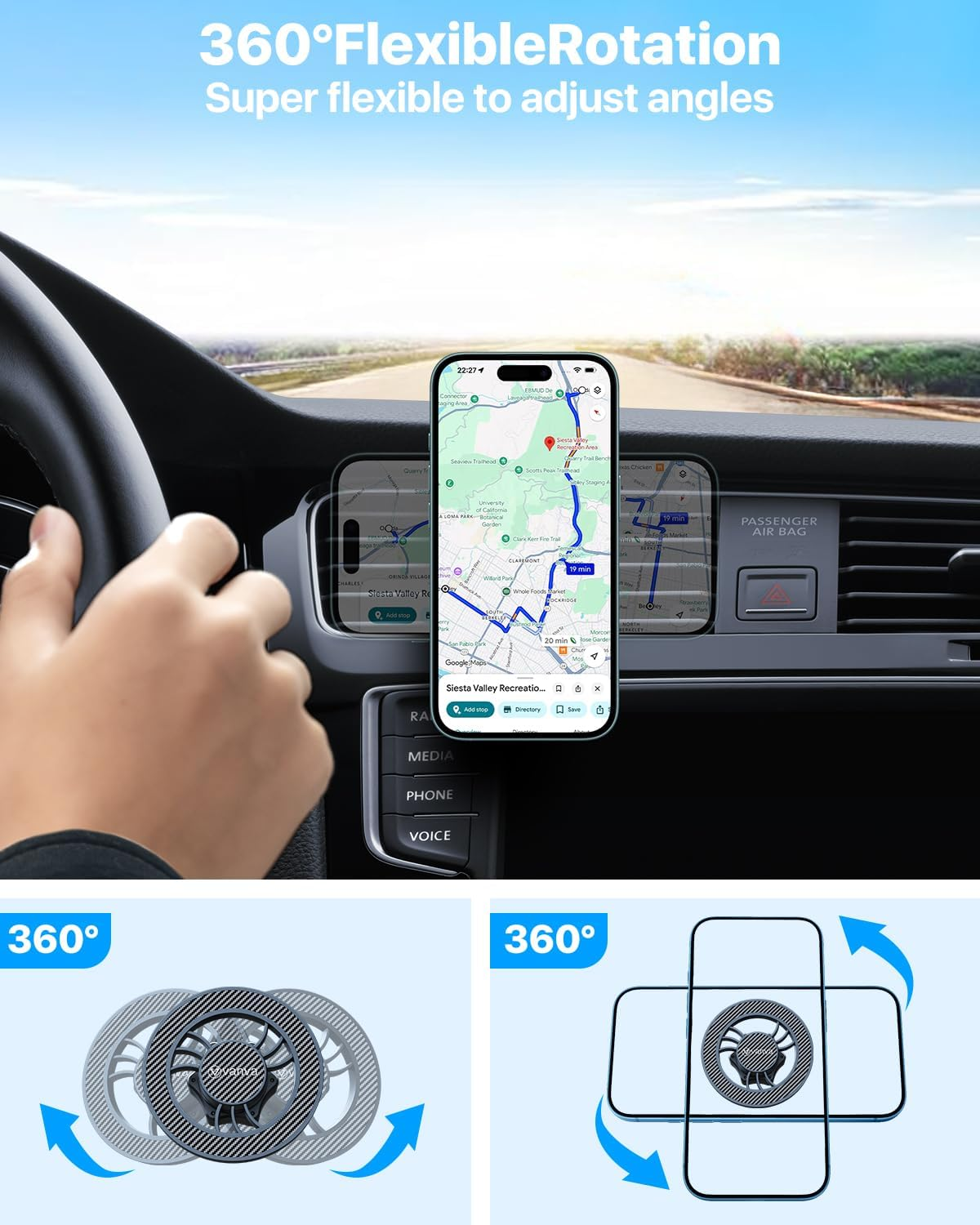 Vanva for Magsafe Car Mount [ Military-Grade Protection ], Magnetic Phone Holder Fordashboard/Windshield/Air Vent, Universal Cell Phone Holder Compatible with Iphone 17/16/15/14/13/12 & Samsung (B1) image number 1