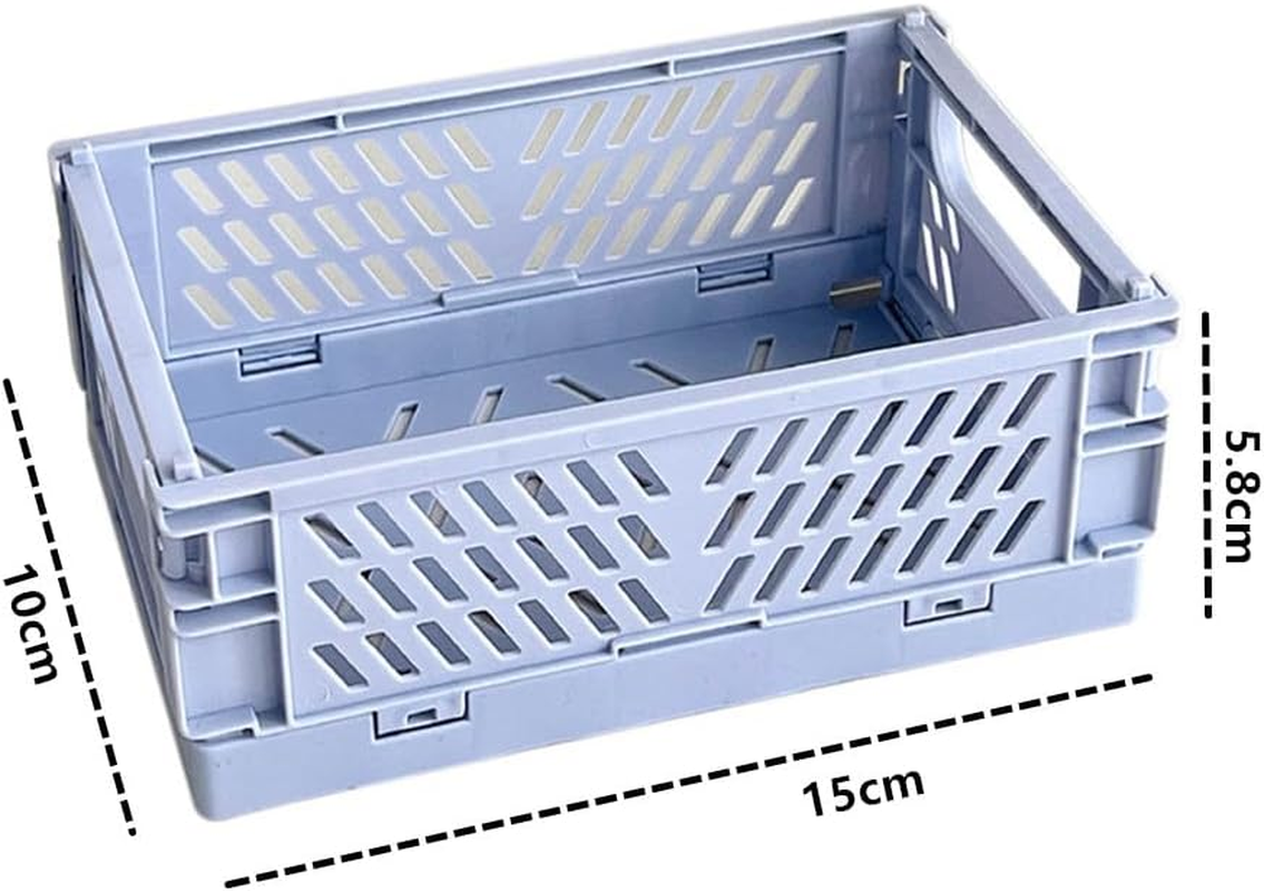 6 Pack Mini Folding Storage Baske, Mini Folding Baskets Plastic Shelf Storage Organizer,Plastic Storage Baskets for Desk Organizing, Office Drawer Organizer image number 2