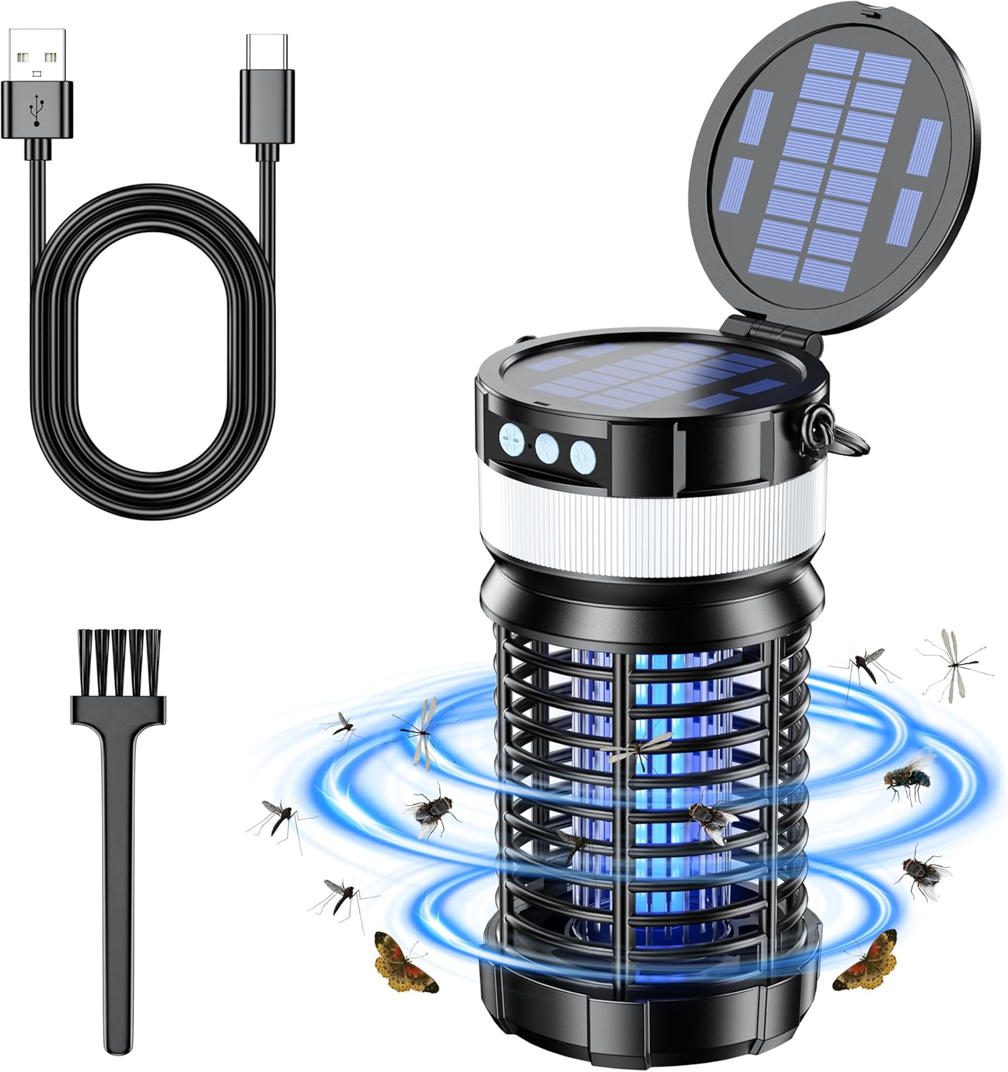 Solar Bug Zapper Outdoor, 2 in 1 Mosquito Zapper with LED Light, Rechargeable Cordless Fly Zapper with 4000Mah Battery, Waterproof Pest Control for Home, Patio, Backyard, Camping, Garden image number 3