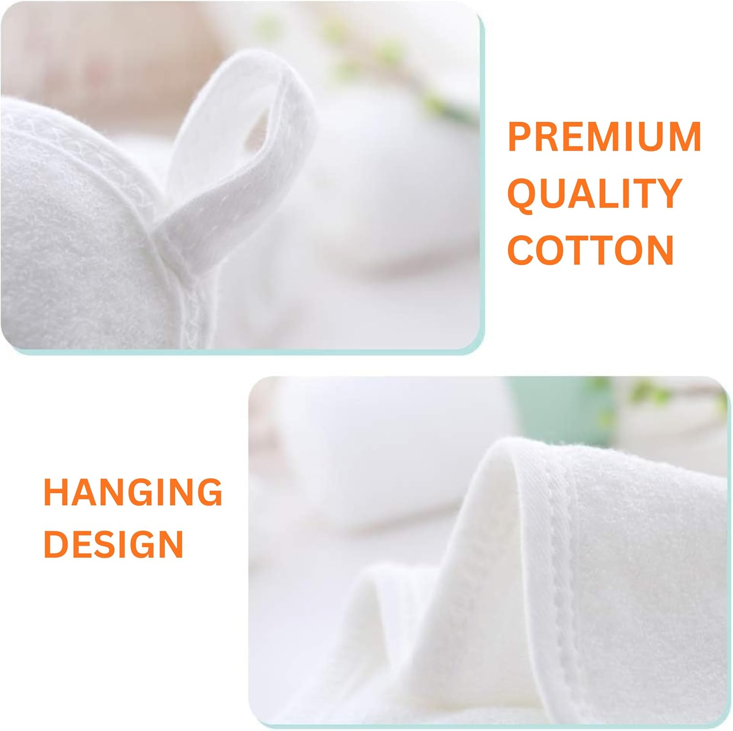 6-Pack Soft Baby Washcloths, 100% Cotton - Kids, Newborn Bath Towels, Infant Shower, Toddler Reusable Face Washer, Gentle on Skin, Baby Face Wash Cloth, 25X25Cm (White) image number 3