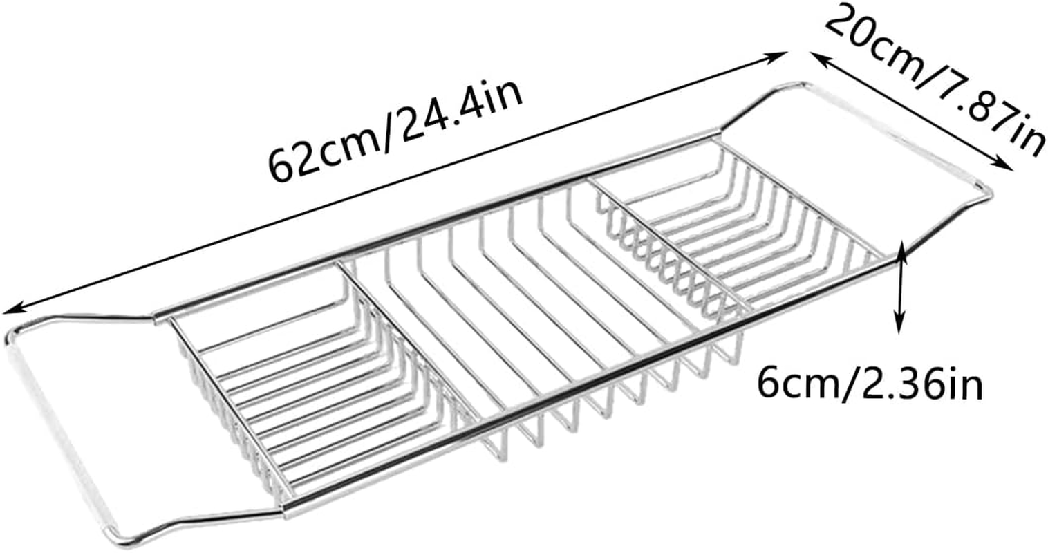 AIMALL Multi - Functional Bathtub Caddy - 24.4&times;7.87&times;2.36In Durable Metal Bathroom Storage Rack, Space Saving for Toiletries, Tablet, Book - Silver image number 3
