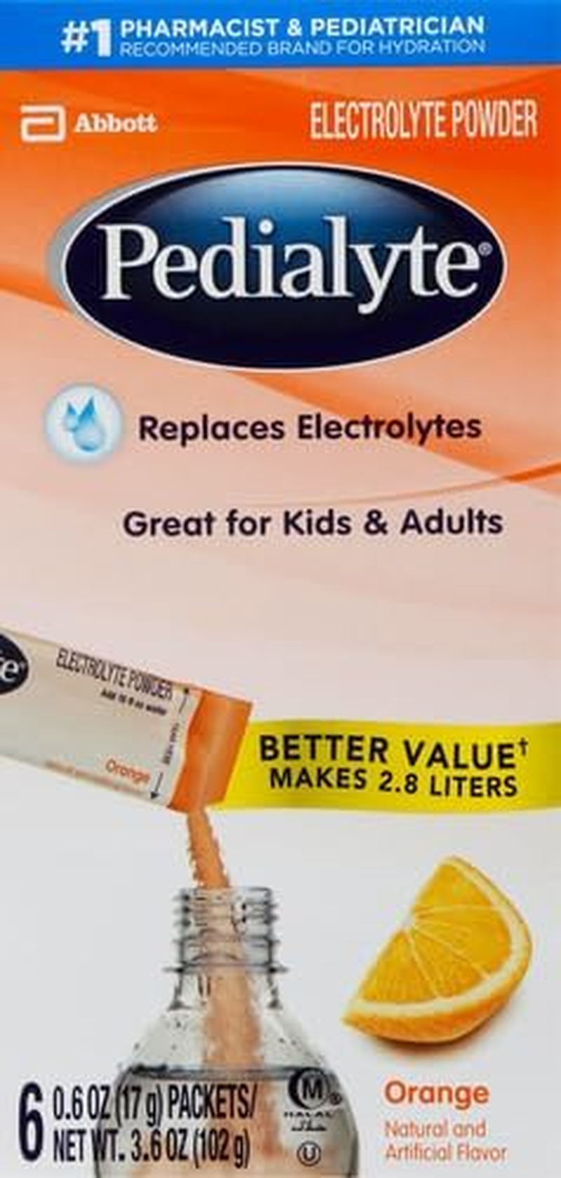 Pedialyte Electrolyte Powder, Electrolyte Drink, Orange, Powder Sticks, 0.6 Oz (Pack of 6) image number 1