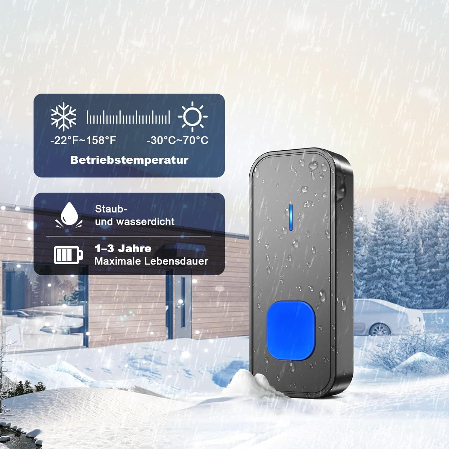 SURFOU Wireless Doorbell, Wireless Doorbell Set, 400 M Range, Outdoor, Waterproof, Front Door with 3 Receivers, Battery Operated Bell, Radio Transmitter with LED Flashing, 5 Vol. 55 Melodies, Black image number 2