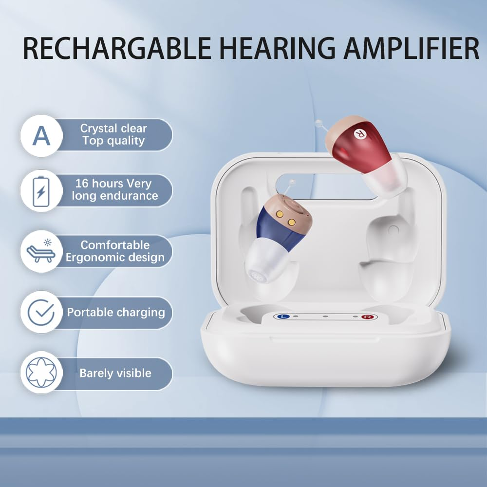 JINGHAO Hearing Aids for Seniors, Rechargeable Hearing Aid Amplifiers Devices with Noise Cancelling Clear Sound, Superior Sound Quality for Adults Women Men Hearing Loss, Auto On/Off image number 3