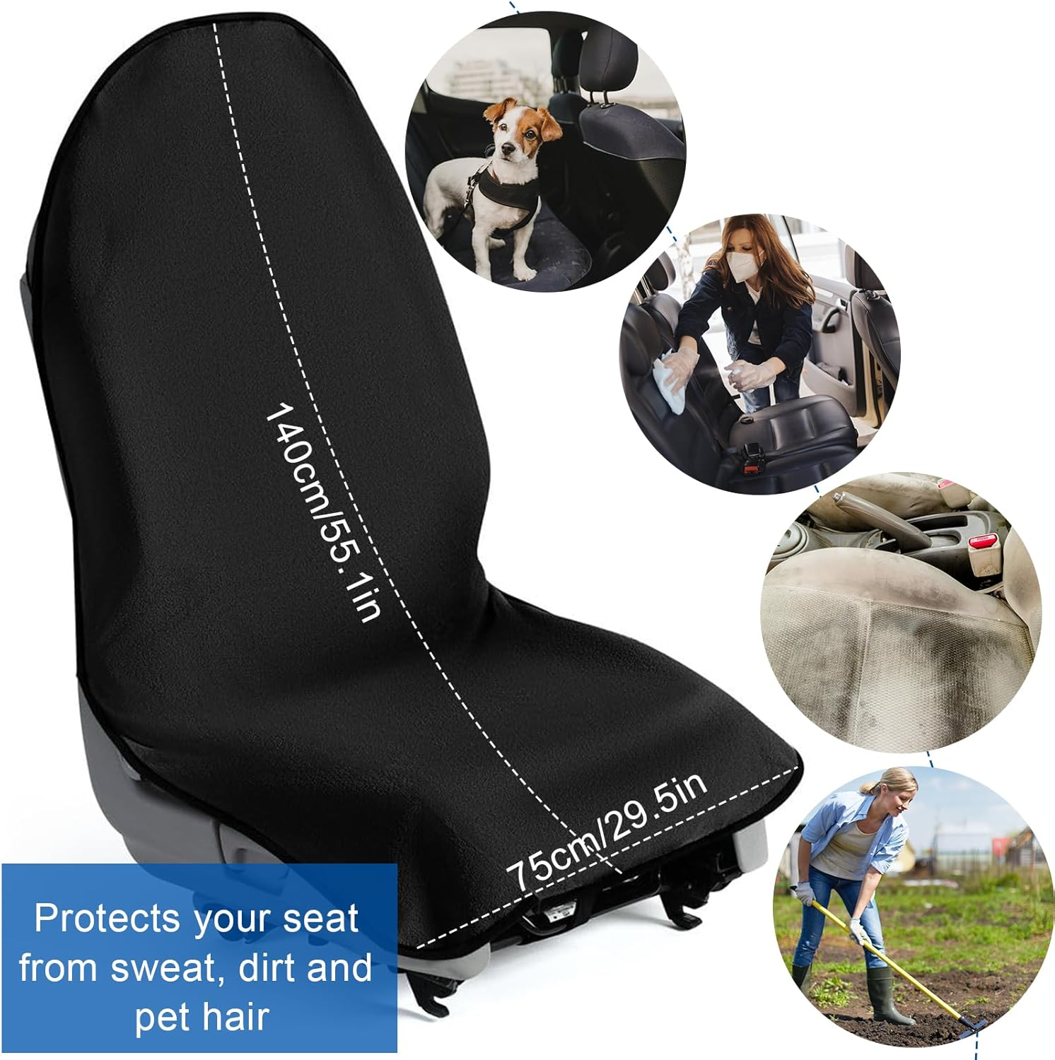 Car Seat Cover, Waterproof Sweat Towel Seat Cover, Black Universal Non-Slip Bucket Seat Protector for Car Truck SUV Seat, Auto Seat Pad for Pet & Kid, for Workout Outdoor Sport Activities (Black) image number 6