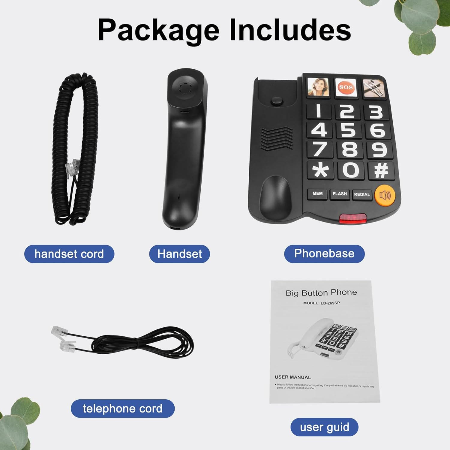 Landline Phone for Hard of Hearing, Phone for Seniors Compatible Hearing Aid, Big Button Phone with Picture, One-Touch Dialing, Elderly Phone for Seniors, Dementia, Alzheimer'S, Hearing Impaired image number 1