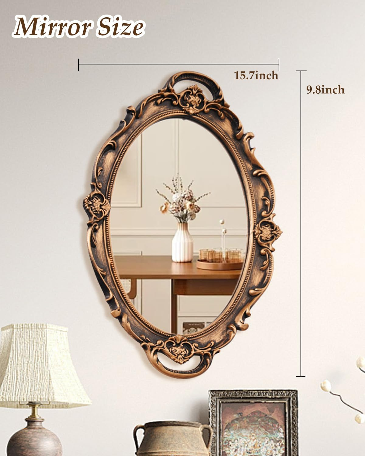 XPXKJ Vintage Gold Mirror Tray Vanity Tray for Dresser Perfume Storage Decorative Mirrored Glass Tray Coquette Room Decor, Bedroom, Bathroom Oval Antique Serving Makeup Organizer image number 5