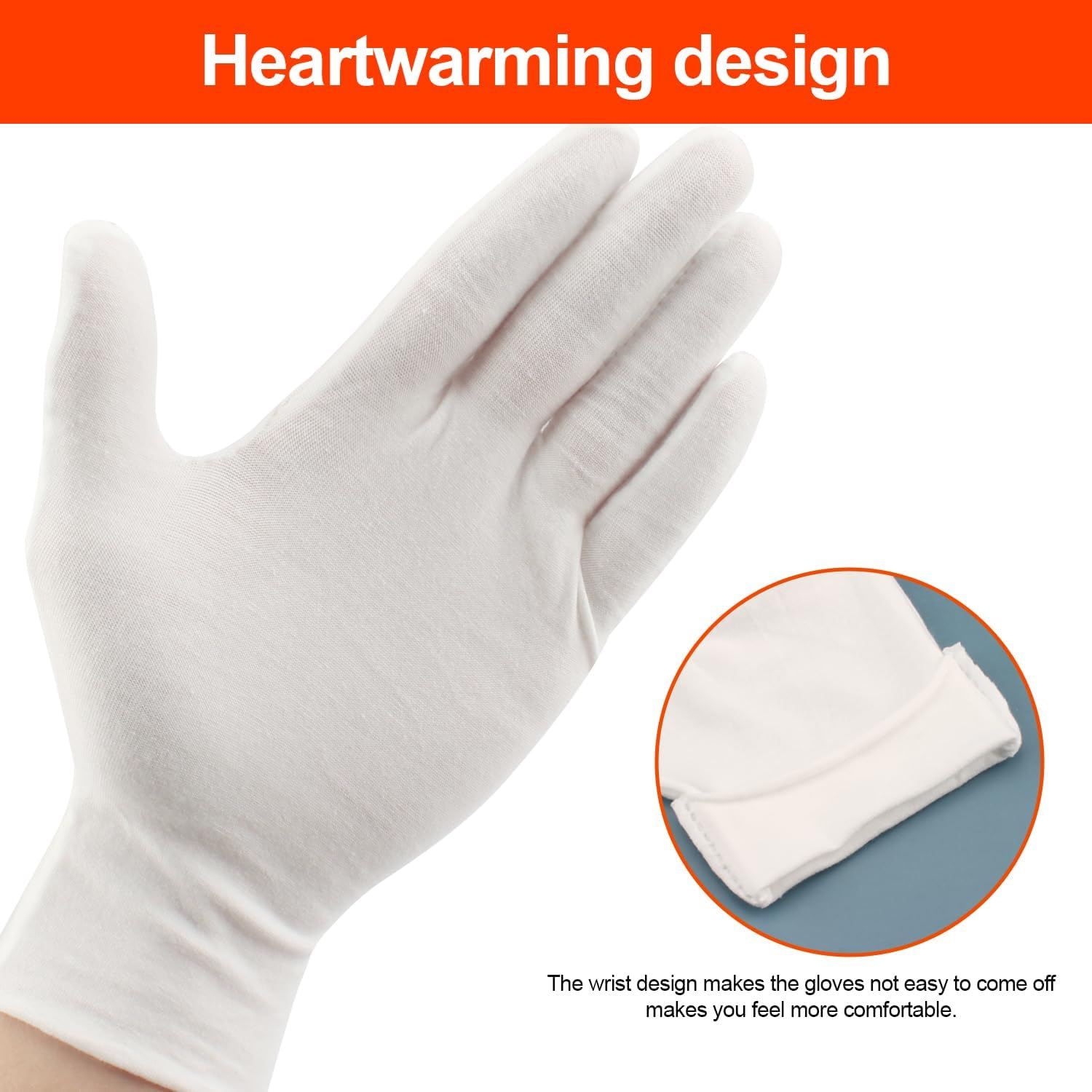White Cotton Gloves,Cozy CORE Moisturizing Gloves Overnight for Dry Hand Moisturizing Cosmetic Eczema Hand Spa and Coin Jewelry Inspection, White Cotton Gloves for Men and Women,One Size Fit Most image number 4