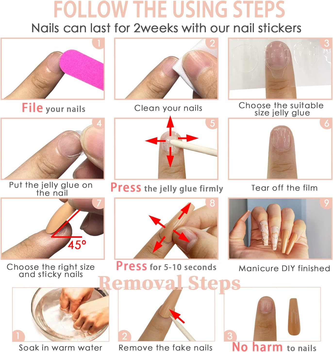 KXAMELIE Square Nude Nails for Gluing Short with Beads Designs, Shiny White French Acrylic Nails, Full Cover, Short Coffin False Nails for Women and Girls, 24 Pieces