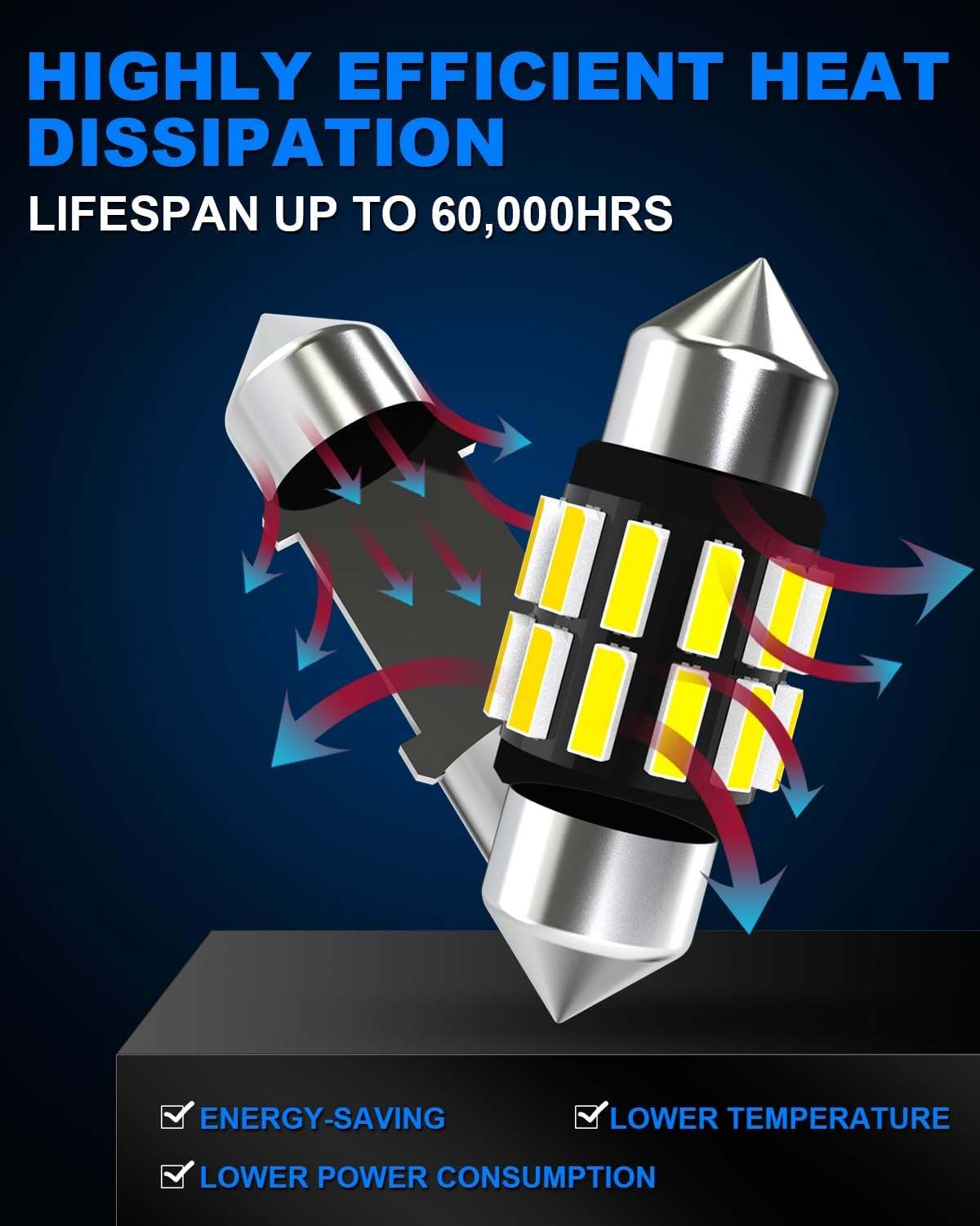 C5W LED Bulb 12V 24V, KATUR 31Mm 1.22'' Festoon LED Canbus 6000K White 3175 DE3175 DE3021 3022 3021 Car Interior Bulbs Dome Courtesy Trunk License Plate Light, 4Pcs image number 2