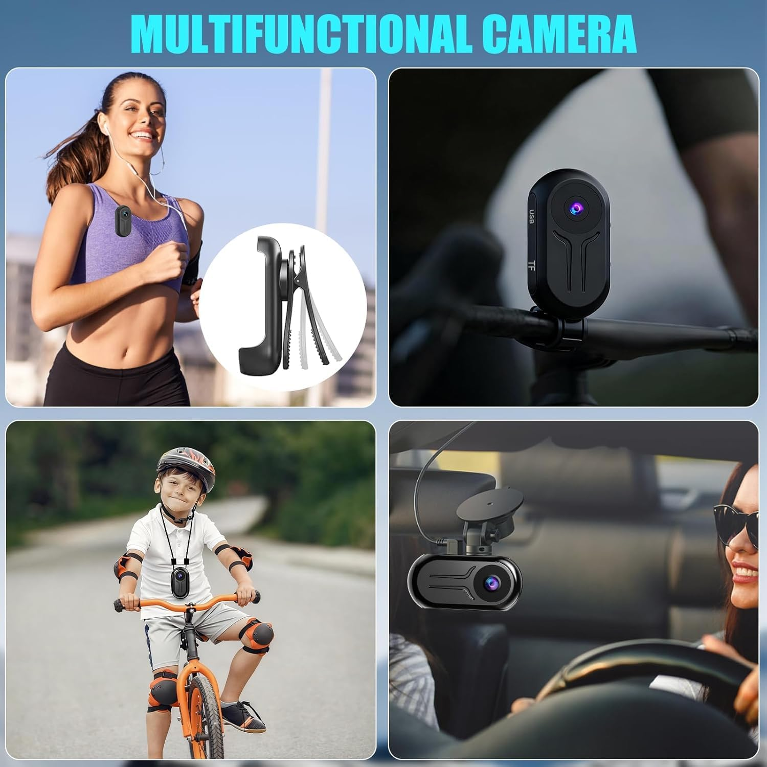 360 Action Camera with 128 GB Card, Mini Action Bodycam Night Vision with 0.85" Screen, Magnetic 1080P Motorcycle Helmet Camera, POV Vlog Body Video for Cycling and Travel-Black