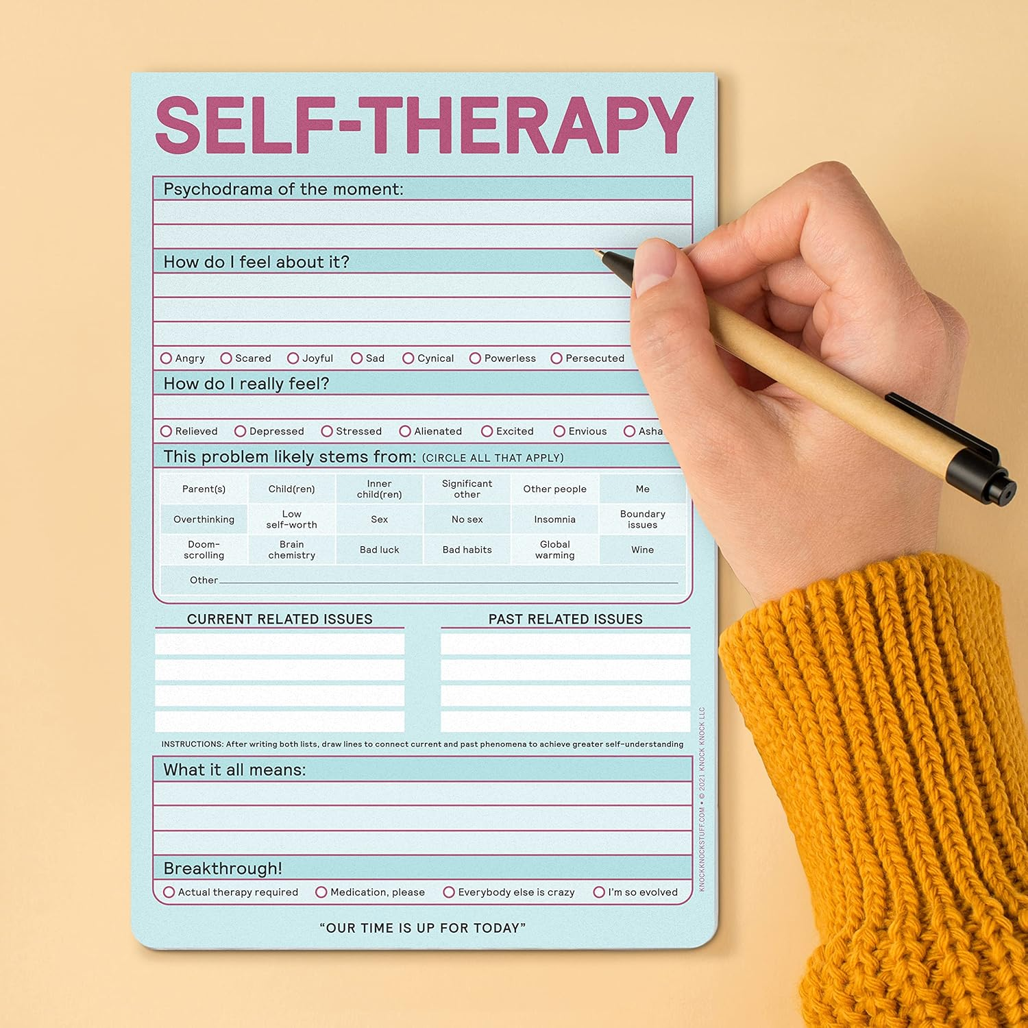 Knock Knock Self-Therapy Pad, Checklist Note Pad for Step-By-Step Stress Relief (Pastel Version), 6 X 9-Inches