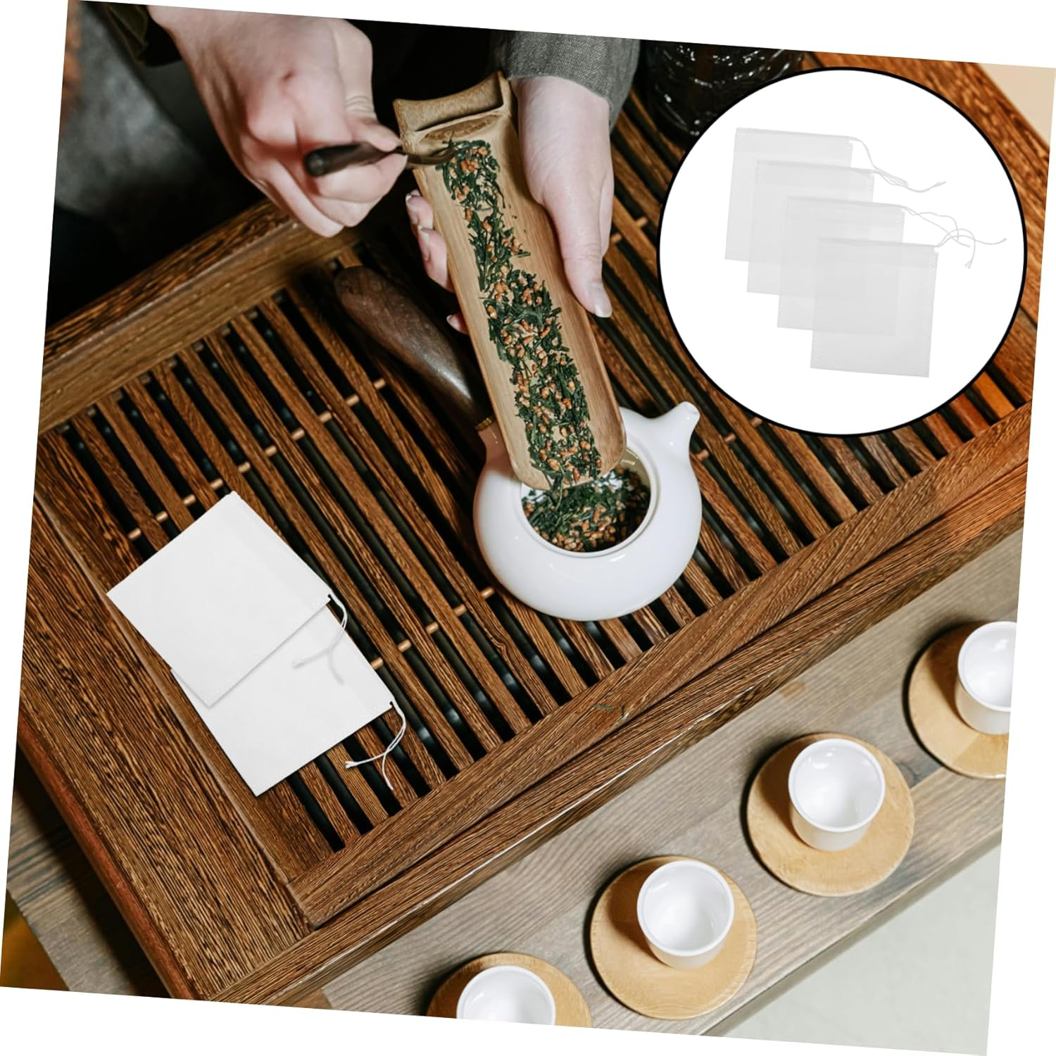 100Pcs Drawstring Tea Bags Loose Leaf Tea Strainers Paper Filter Bags for Brewing Infusers Suitable for Kitchen and Home Use 9X10Cm image number 2