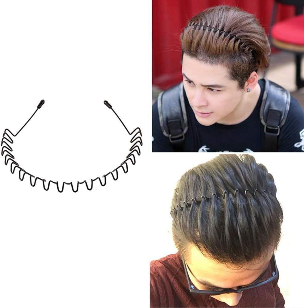 Mens Slicked Back Hair Band, Outdoor Sports Fashion Pigtail Headband/Never Paint-Shedding Metal Head Buckle Clip for Mens Long Hair, Braid and Other Hair Styles - Hook Wave image number 6