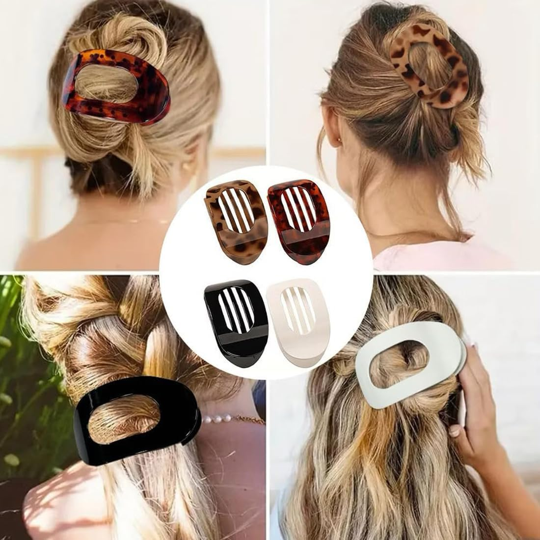 KIRZAX Pack of 4 Hair Clips for Women, Hair Clip, Flat Claw Clip, Hair Clip for Dunn Hair, Strong Hold Side Hair Clips for Everyday Life, Sports, Driving, Lying (Style 1)