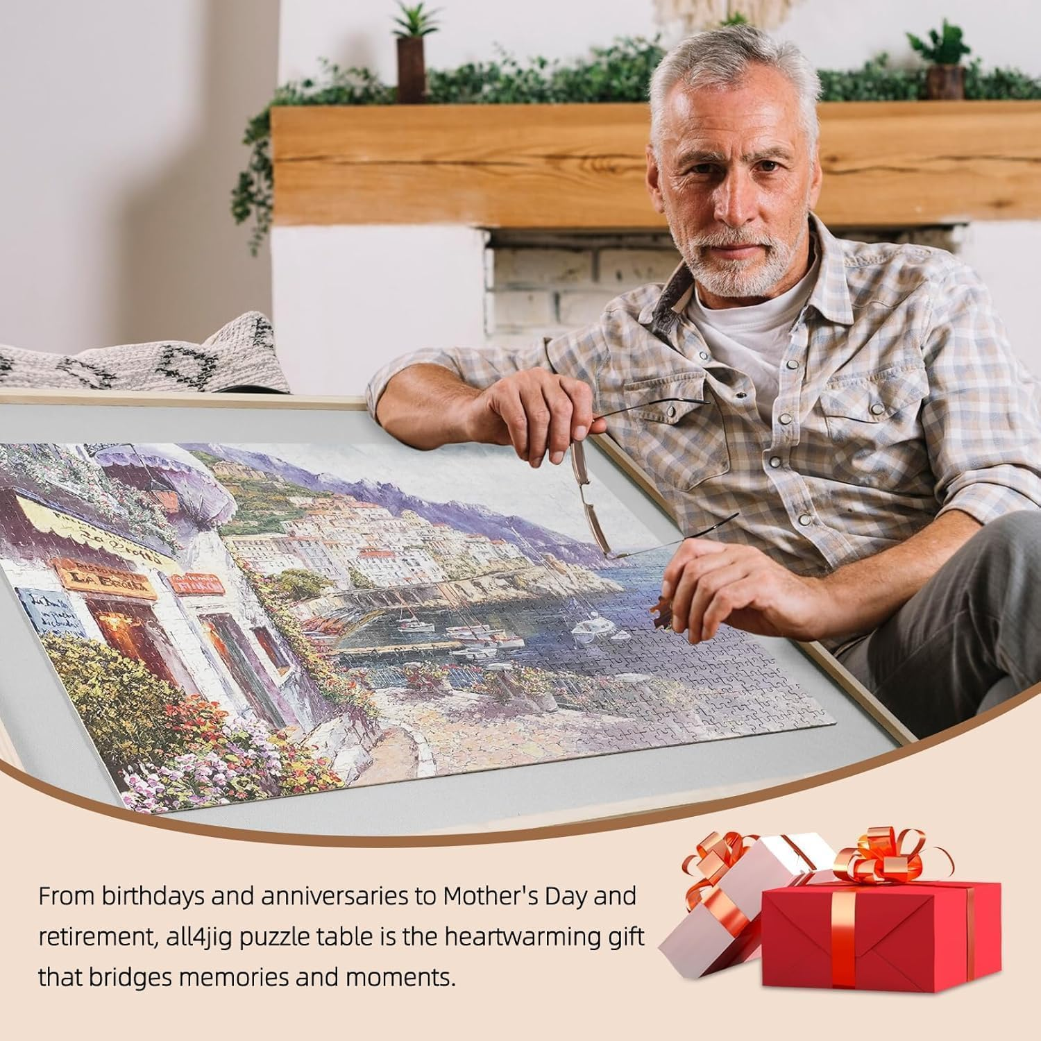 ALL4JIG 1500 Pieces Tilting & Rotating Puzzle Board for Adults Gifts, Wooden Jigsaw Puzzle Table with 4 Drawers, Portable Board with Lazy Susan and Cover image number 1