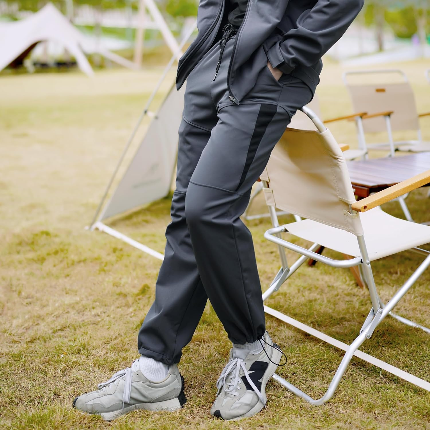 BROKIG Mens 3PT Hiking Softshell Pants,Waterproof Casual Fleece Functional Traveling Walking Pants Outdoor Trousers with Mesh Zipped Pockets image number 5