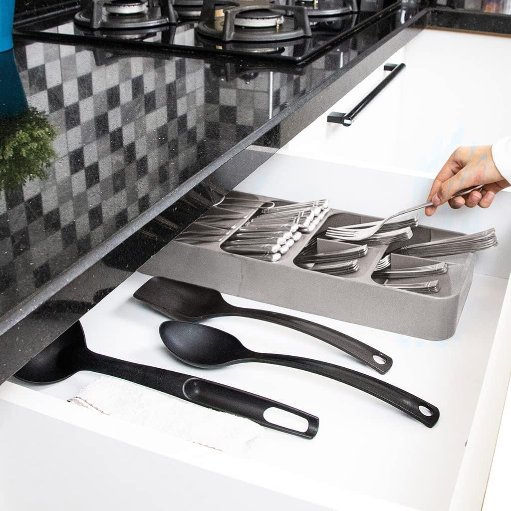 BOAA Fresh Cutlery Organiser for Kitchen Drawer, 9 Compartment, Grey image number 5