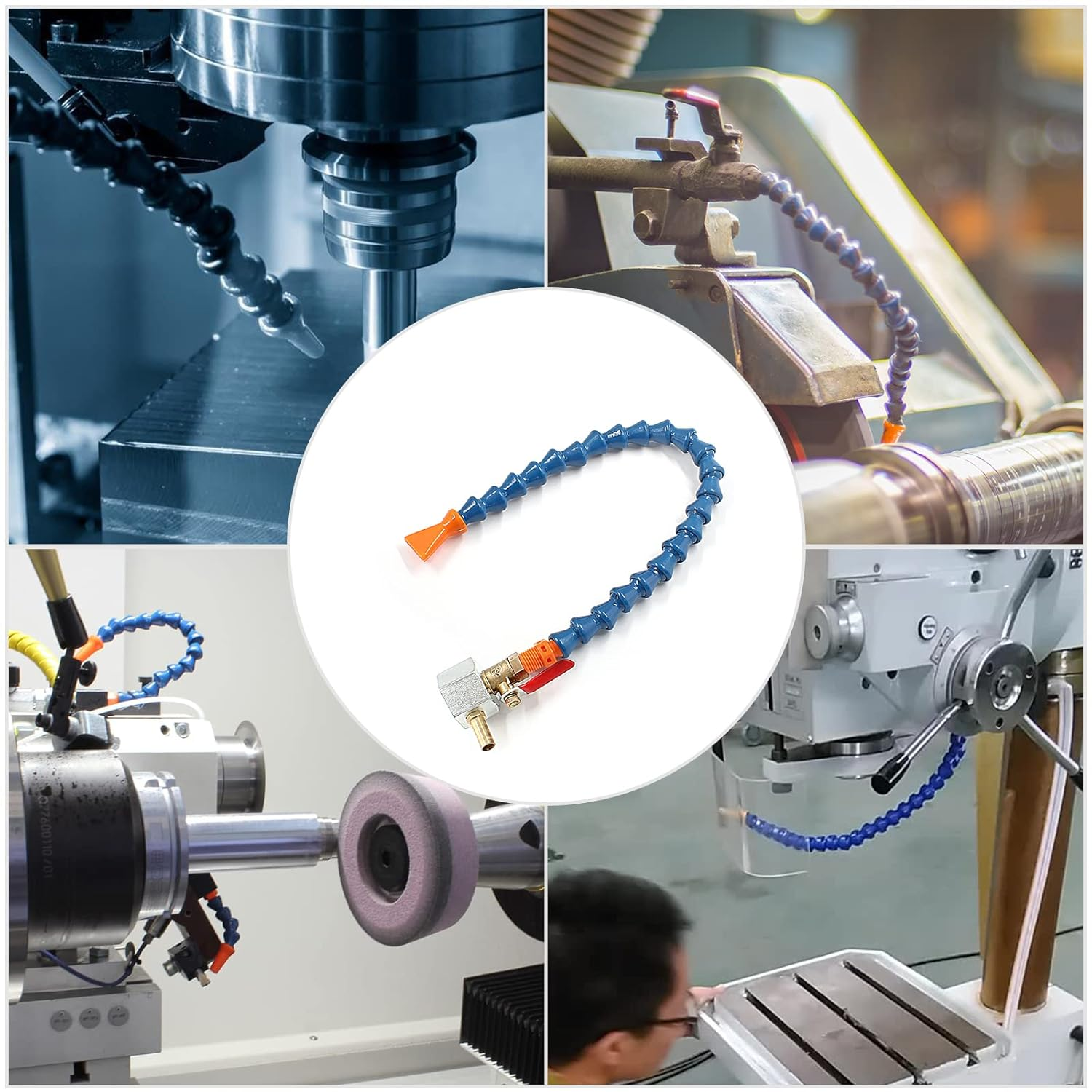 Waziaqoc 2PCS Adjustable Magnetic Base (1/4PT Thread) with 1Pc Flat Nozzle Flexible Water Oil Coolant Pipe Hose image number 6