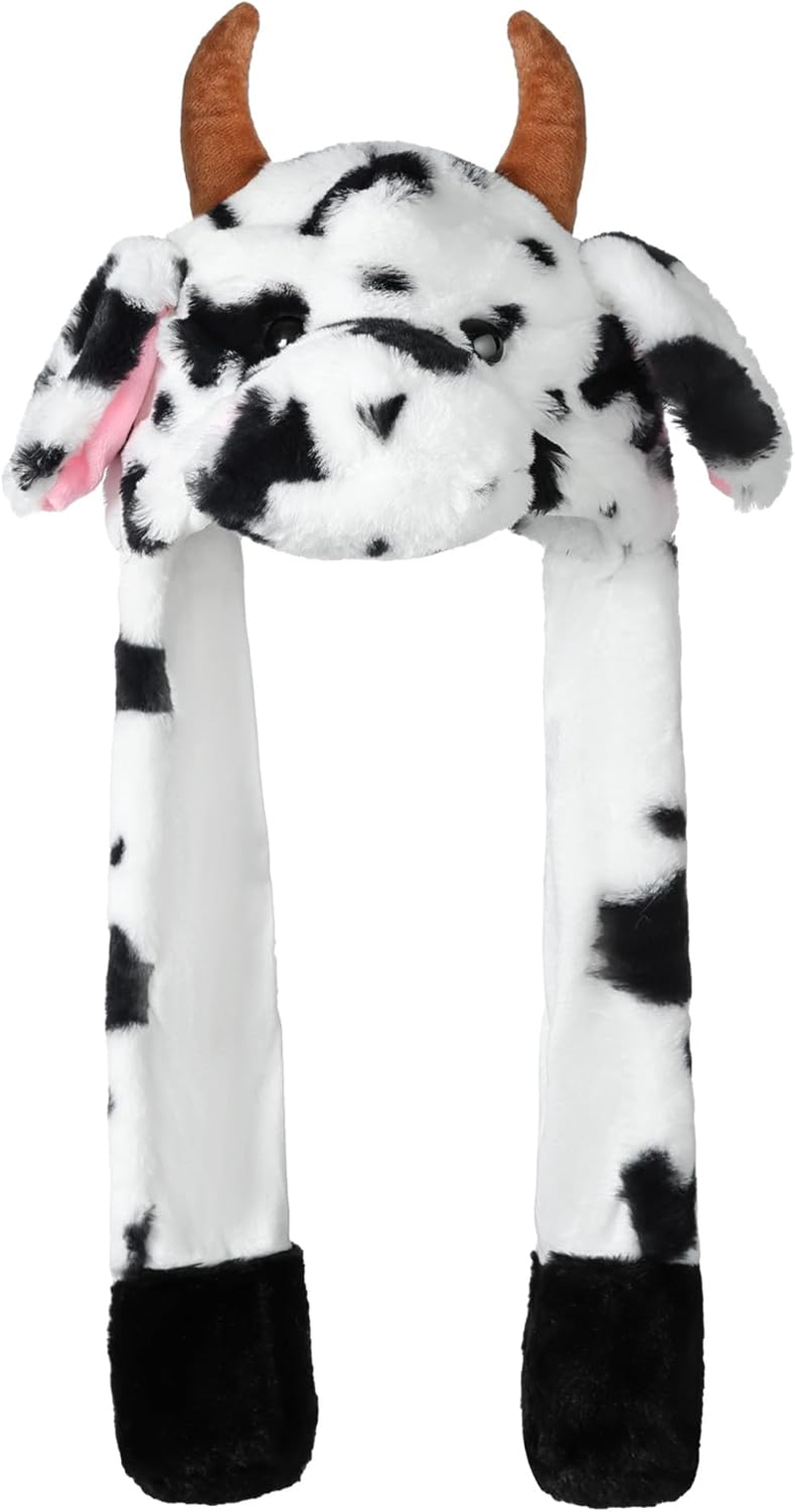 Ears Moving Hat Animal Cosplay Hat Cartoon Jumping Hat Ears Pop up Halloween Christmas Funny Hat Teenagers Adults, Milk Cow, One Size