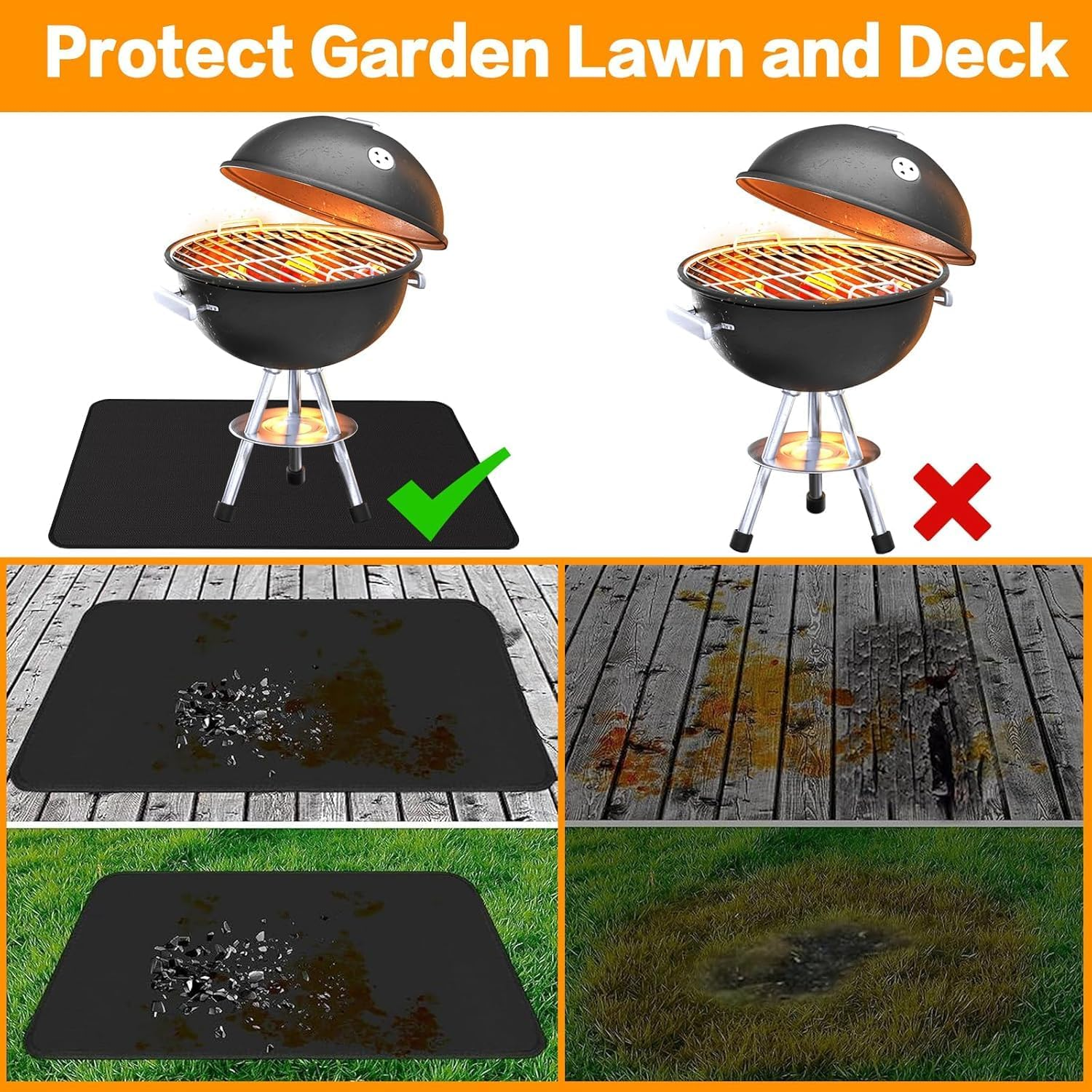 Large Fireproof under Grill Mat, Double-Sided Fire Pit Mat for Outdoor Grill,Oil-Proof Waterproof BBQ Protector for Decks and Patios, Indoor Fireplace Mat Prevents Ember Damage Wood Floor(76 * 122Cm) image number 1