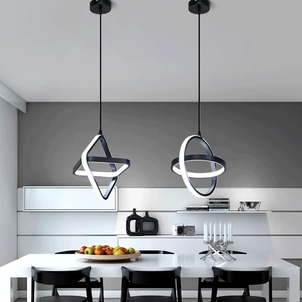 Modern Led Pendant Light,3-Color Dimmable Adjustable Hanging Chandelier for Dining Room Ceiling Lamp for Foyer Hallway Island Cafe-Black (Double Square-Black-New) image number 4