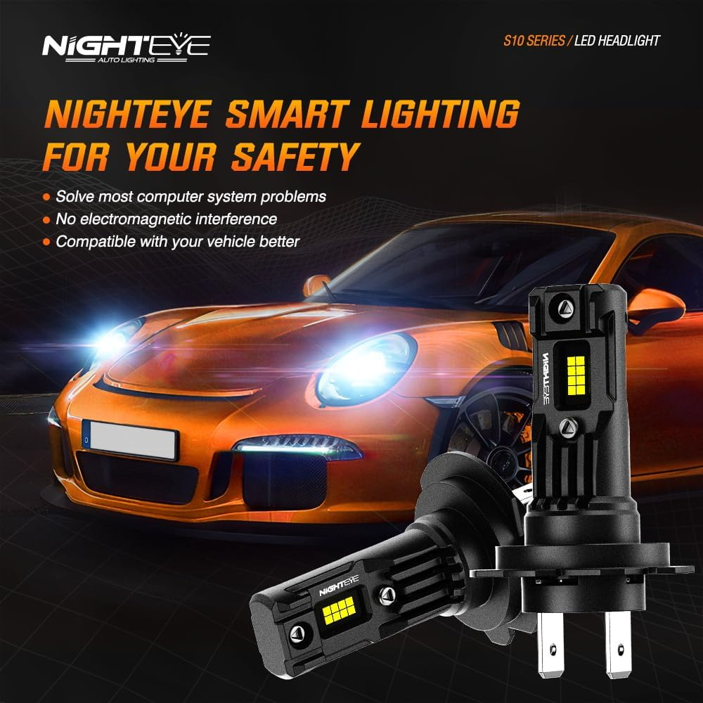 NIGHTEYE H7 LED Headlight Bulb 22,000LM 80W Upgraded Brightness Perfect Beam Pattern 12V IP68 Waterproof Plug and Play, Pack of 2 image number 4