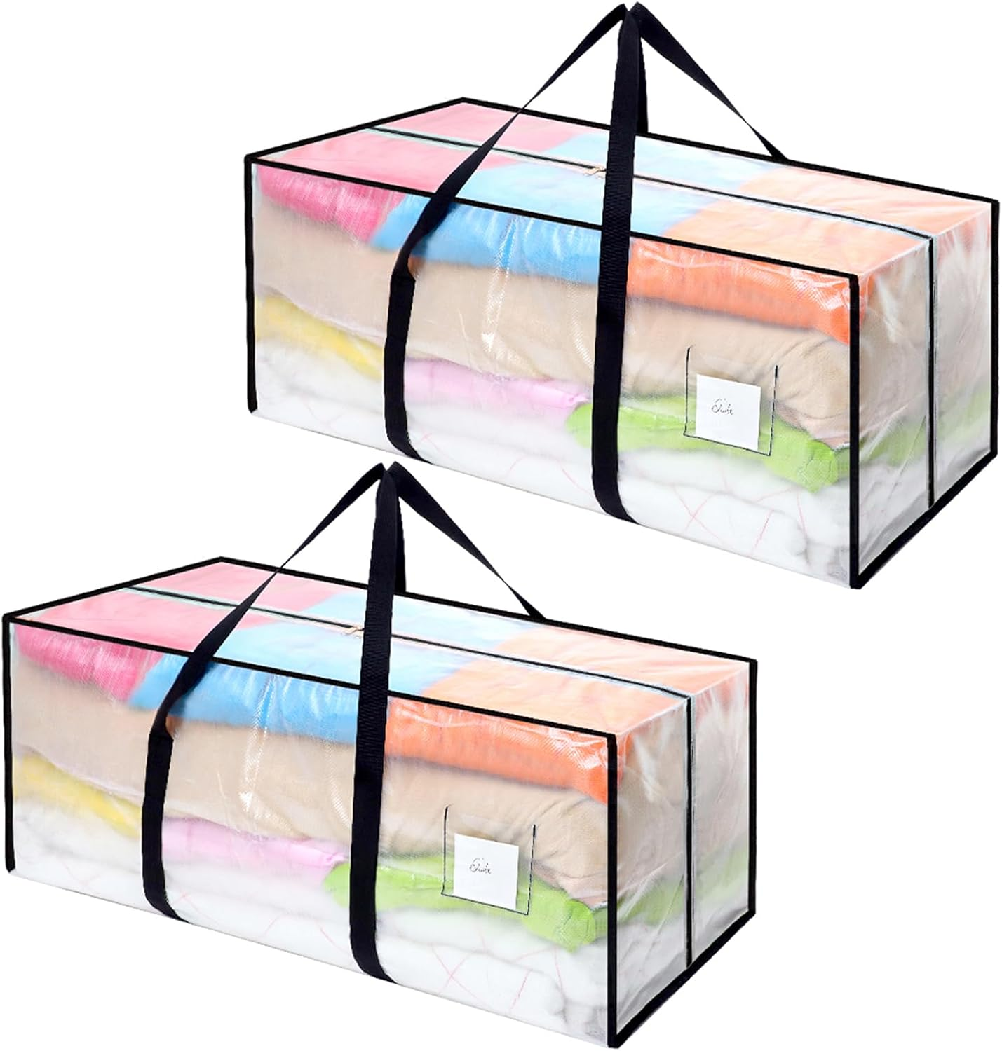 Dntorx Pack of 2 120 L Storage Bags, Heavy-Duty Moving Bags, Transparent Moving Boxes, Large with Zip, Handle, Foldable Storage Box for Moving, Camping, Bed Linen, Clothing Storage image number 3