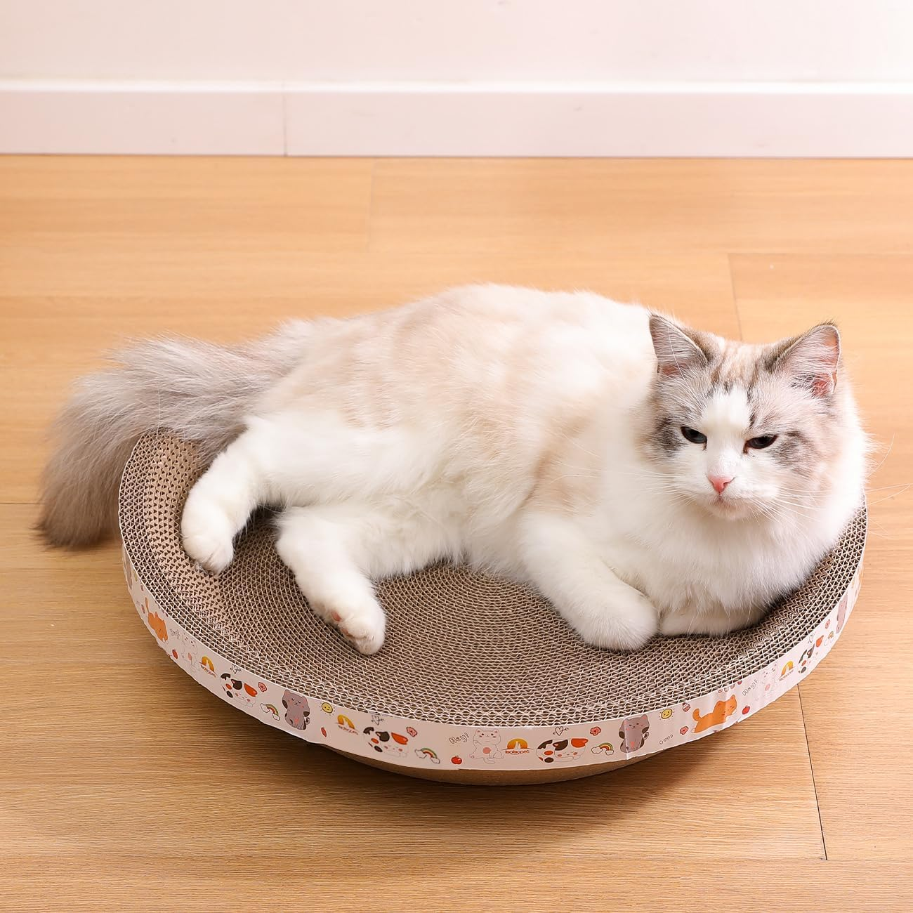 Oval Bowl Cat Scratching Bed, Corrugated Cardboard Scratcher Lounge for Indoor Cats, Small to Medium Pets, Claw Grinding Tray(Round, 45Cm L X 9Cm H) image number 6