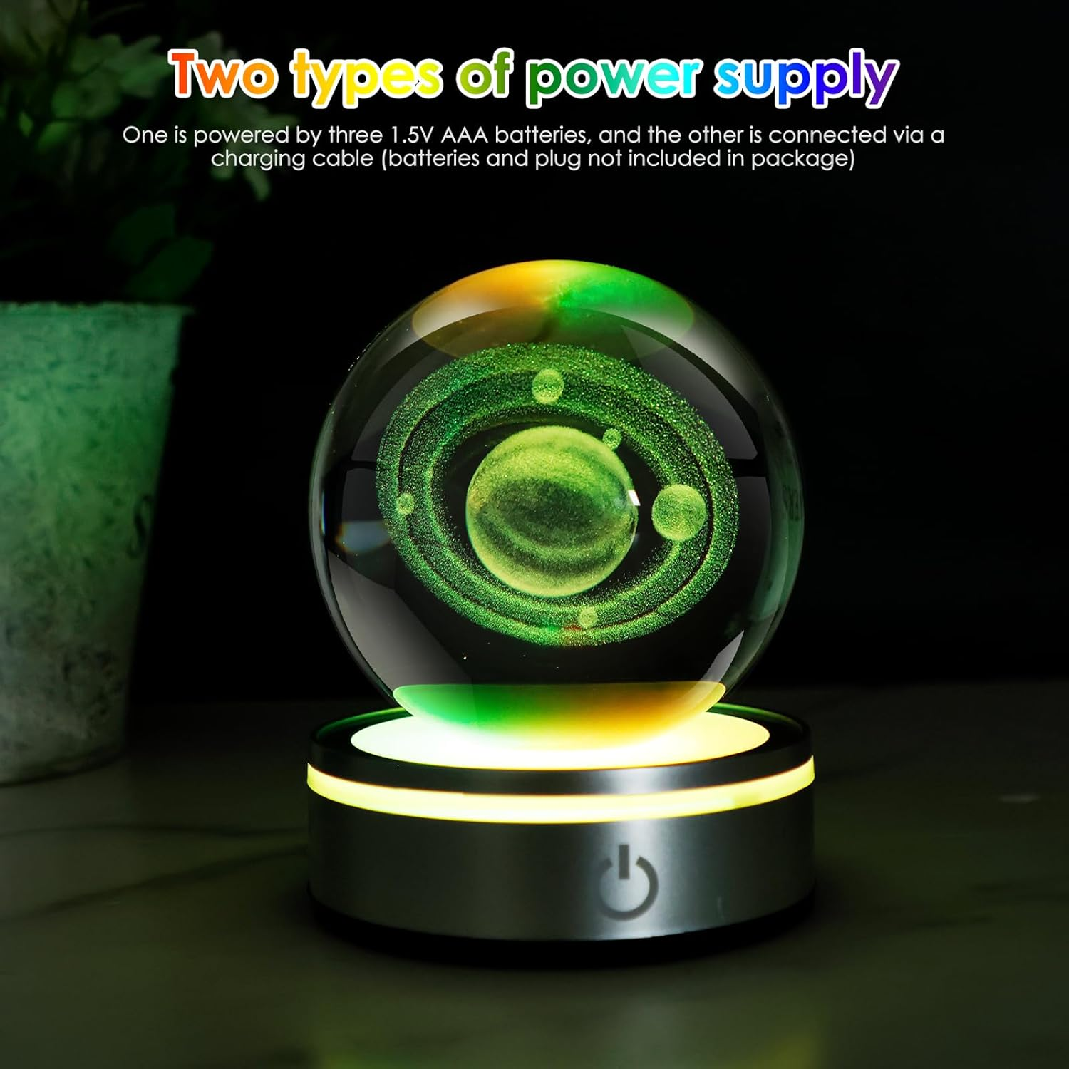 Crystal Ball Night Light, 3D Engraved Space Crystal Ball with Colorful Light Base, Portable Crystal Ball Night Lamp, Decorative Galaxy Globe Lamp, Crystal Display Sculpture for Home Decor (Saturn) image number 6