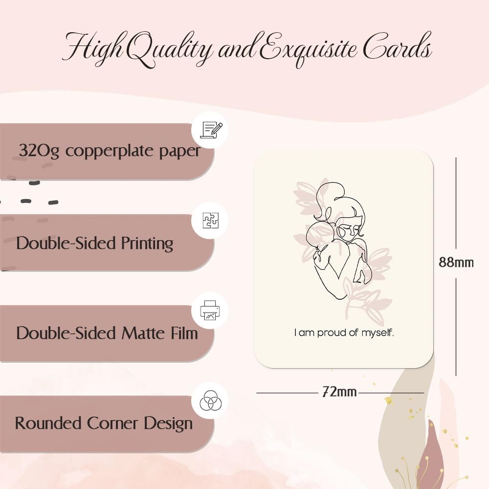 BIROYAL 45 PCS New Mom Affirmation Cards for Post Partum/Postpartum - New Mom Essentials Gifts with Empowering Messages - Postpartum Affirmation Cards with Wooden Stand and Metal Box