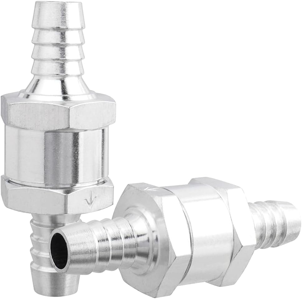 Yakamoz 2PCS Fuel Non Return One Way Check Valve, 3/8" 10Mm Aluminium Alloy Fuel Line Check Valve for Fuel, Oil, Petrol, Diesel, Water, Gasoline, Aluminium, Silver image number 3