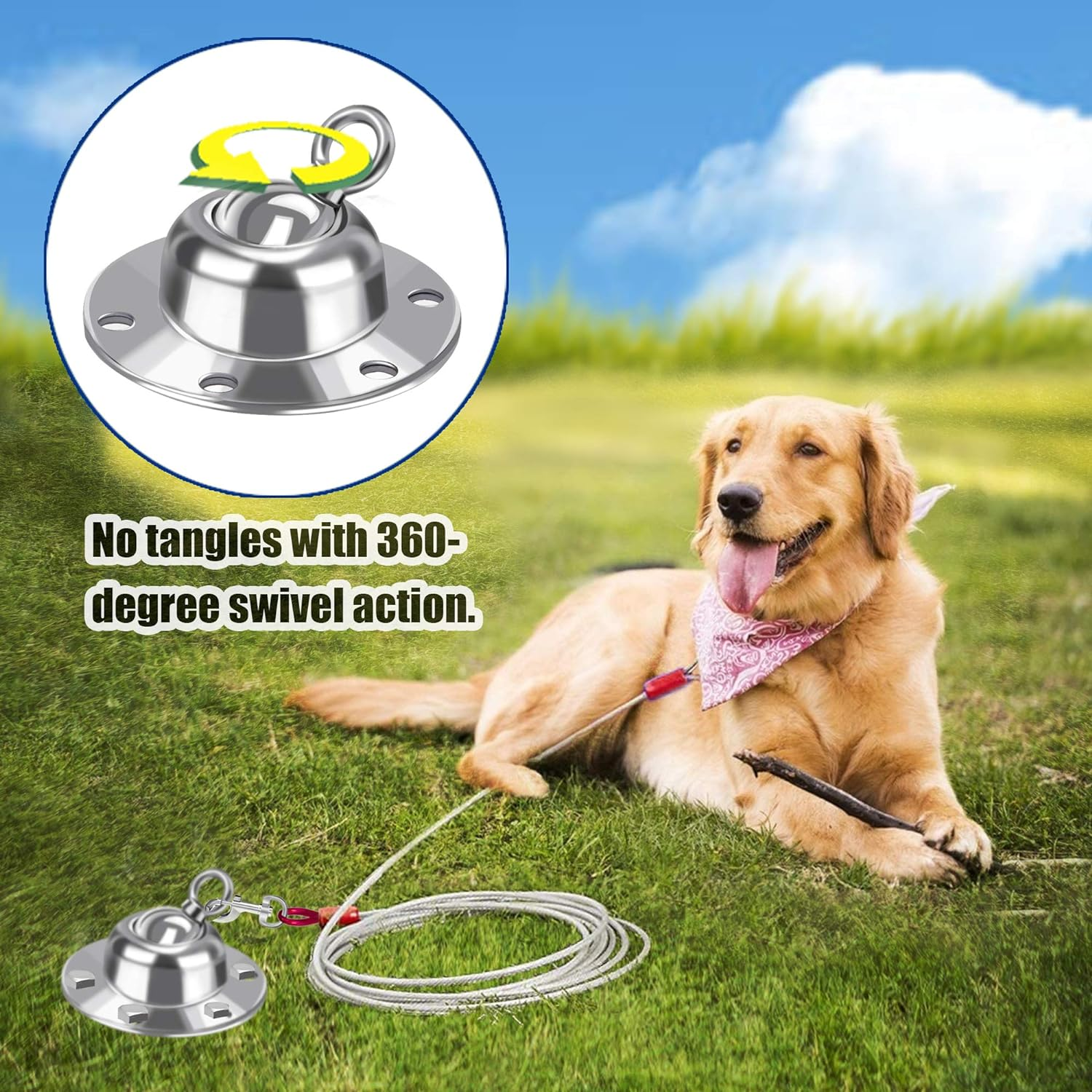 360&deg; Swivel Dog Tie Out Stake Dog Anchor - Heavy Duty Rust Proof Dog Yard Stake Holds 1000Lbs of Pull Force for Yard Camping Outdoor