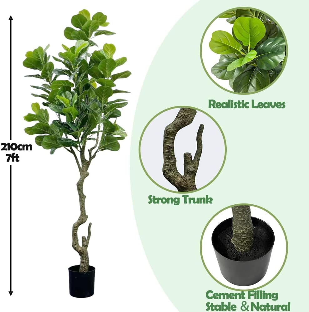 210Cm Artificial Plants Tree, Fake Plants Lifelike Faux Fiddle Leaf Fig Plant,Tall Fake Potted Tree, Large Artificial Plants for Indoor Outdoor Home Office Farmhouse Decor(7Ft) image number 2