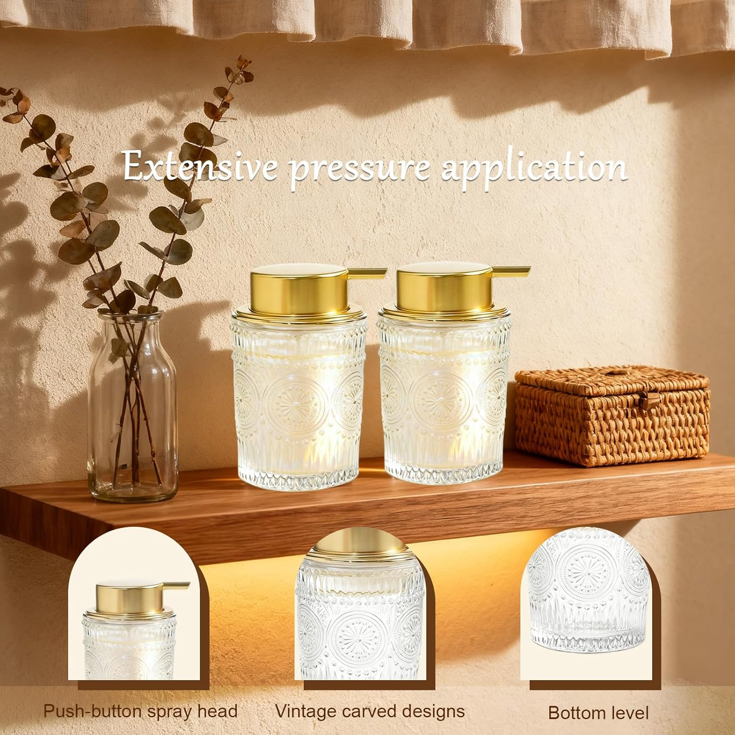 Foaming Hand Soap Dispenser Glass Refillable with Pump Bathroom Kitchen Lotion Dispenser Foam Hand Wash Dispenser Soap Pump Bottle for Essential Oils Shampoo