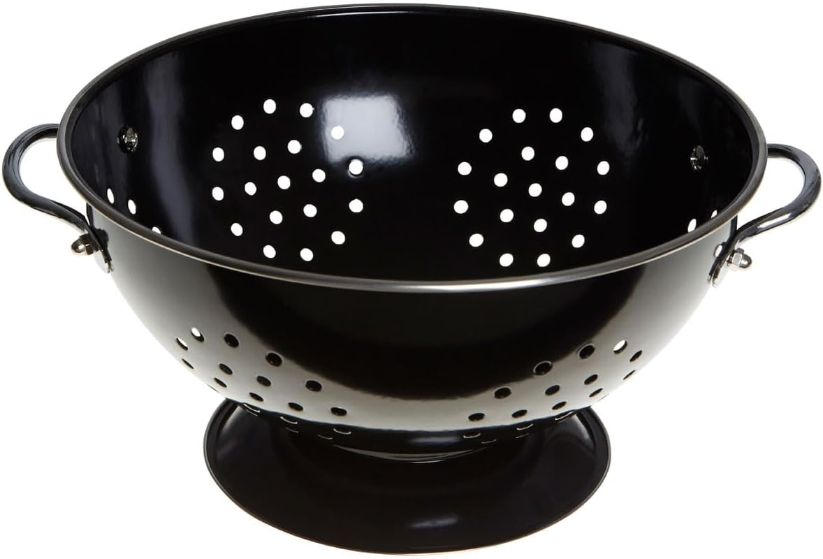 Premier Housewares 508557 Enamel Retro Colander Bowl Stainless Steel Pasta Strainer Black Rice Strainer for Cooking Sives for Cooking Pasta Drainer, H13 X W23 X D23Cm