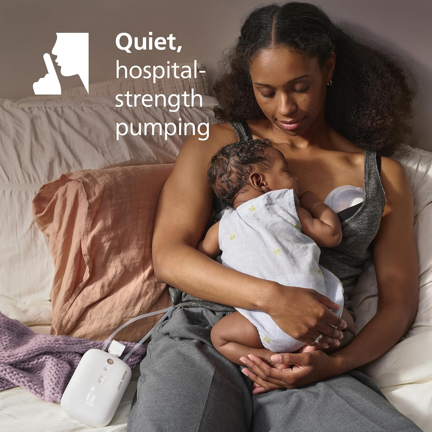 Philips Avent Hands-Free Double Electric Breast Pump, Hospital-Strength Motor, Mimics Baby'S Drinking Rhythm, Pumps up to 85 Times per Minute, 2 Collection Cups, Breast Shield (21,24 Mm), 2X Breast Shield, 2X 19Mm Inserts, SCF532/11 image number 3