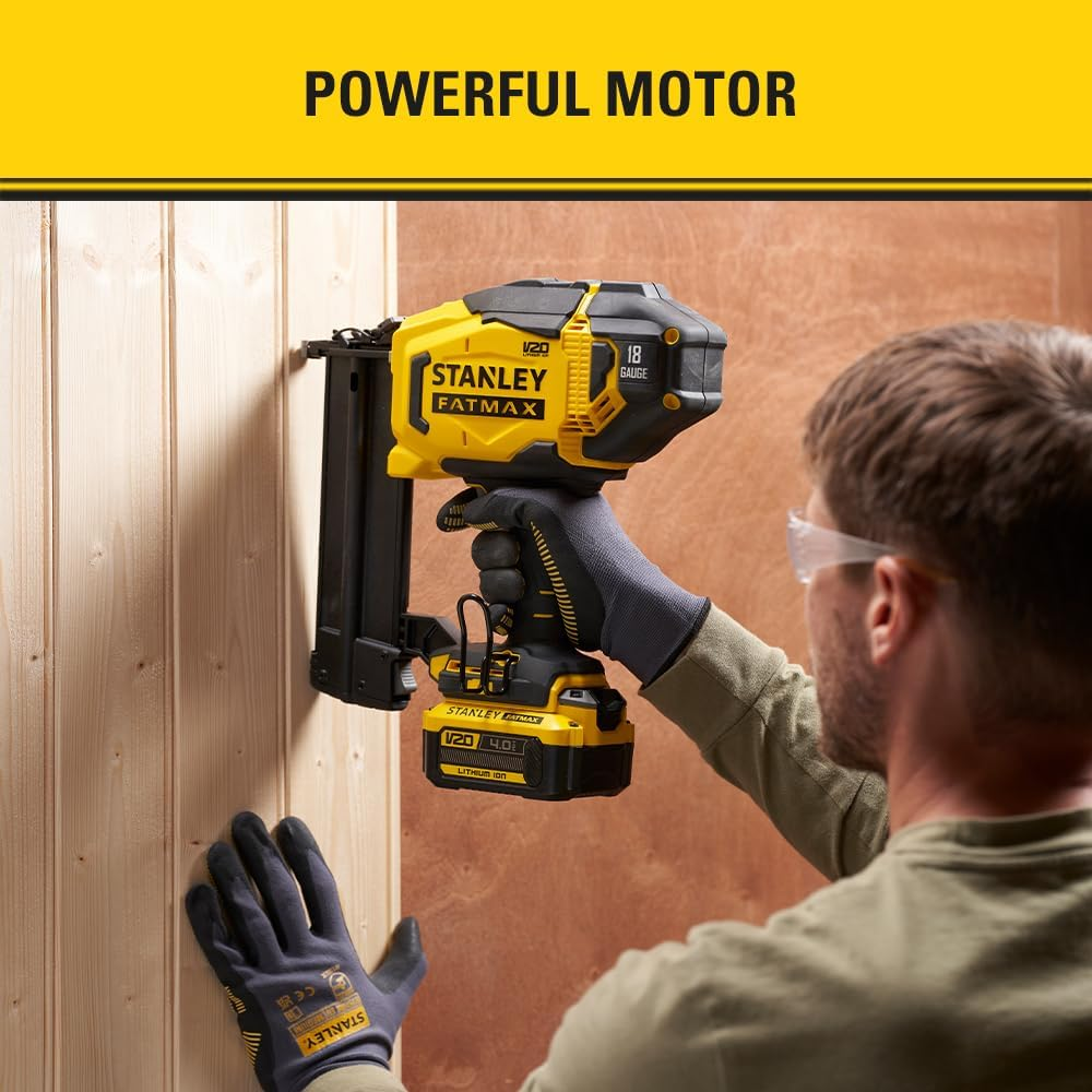 STANLEY FATMAX V20 | 18V 18 Gauge Finishing Nailer - up to 425 18Ga Brad Nails, Stores 100 Nails, Tool-Free Depth Adjustment, LED Work Light, Nailer Only