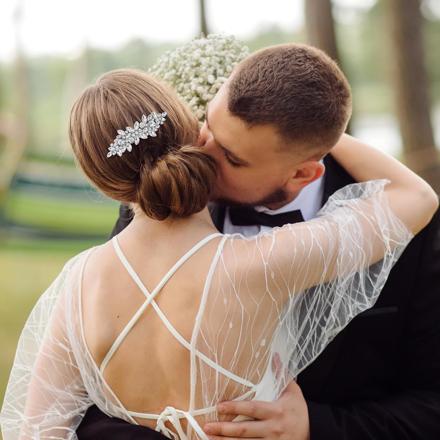 Pack of 2 Rhinestone Hair Clips, Sparkly Bridal Hair Accessories, Silver, Vintage Hair Clip, Silver, Sparkling Hair Pins, Wedding for Women and Girls, Evening Party, Wedding, Daily Use image number 2