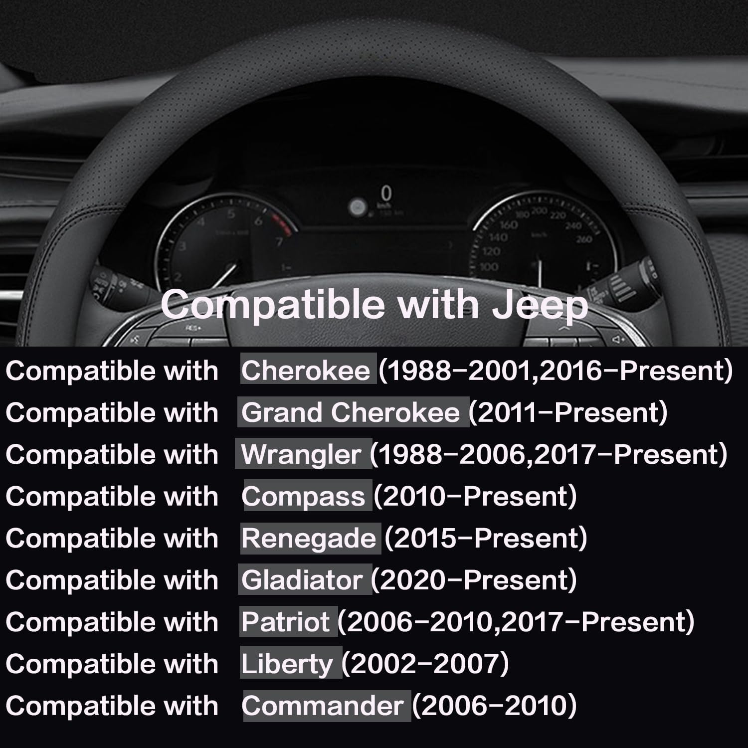 Car Steering Wheel Cover Compatible with Jeep Cherokee Wrangler Compass Renegade Patriot 14.5-15 Inches, Ultra-Thin Design Premium Nappa Leather (Black and Red-B) - Black With Line-D image number 5