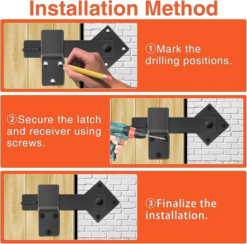 Heavy Duty 6" Barn Door Gate Flip Latch Lock, Study Metal Gate Latch for Outdoor Fence, Shed, Farm Gate, Sliding Barn Door, Provides Extra Security & Privacy, Easy Installation(Black) image number 4