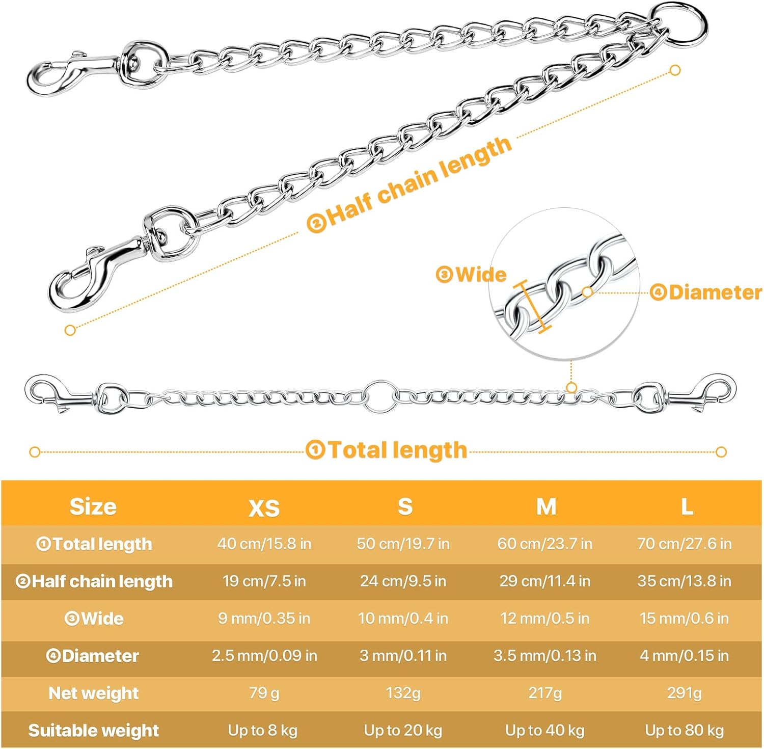 Double Dogs Lead 2 Way Iron Chain Leash Coupler Twin Pet Trainer Safety Rope Splitter for Walking Training (M-3.5Mm*60Cm) image number 3