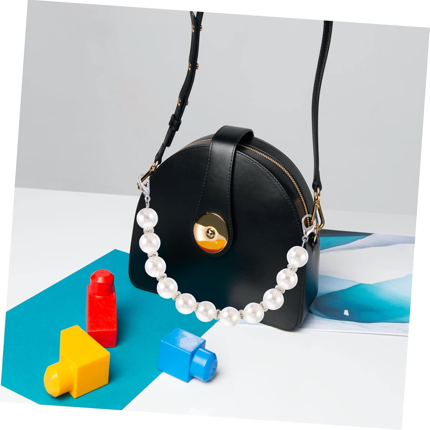 LALAFINA 2Pcs Pearl Bag Chain Replacement Pearl Handbag Chains for Purse Strap Travel Handbag Luggage Strap Use image number 2