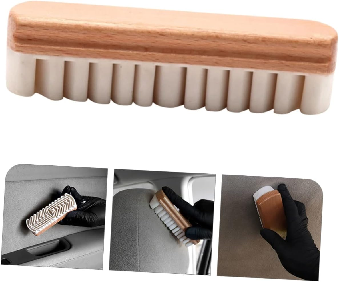 MERRYHAPY Suede Brush Car Interior Cleaning Brush Wood Handle Stain Remover for Car Seats White Automotive Upholstery Cleaner for Vehicle Interior Care image number 5