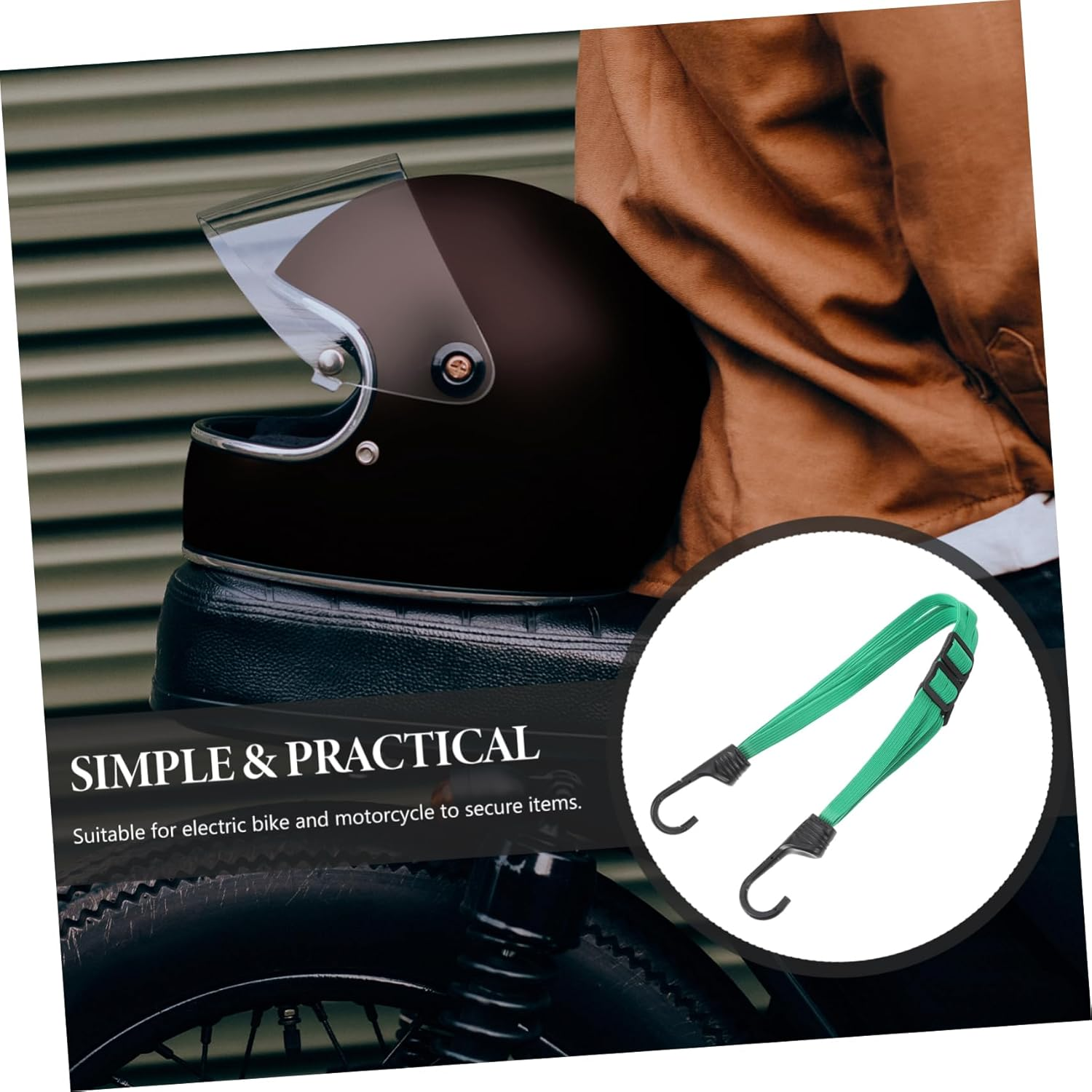 BELLIFFY Helmet Elastic Rope Motorcycle Helmet Net Green Motorcycle Accessories Luggage Binding Strap Outdoor Travel Cycling Gear image number 3