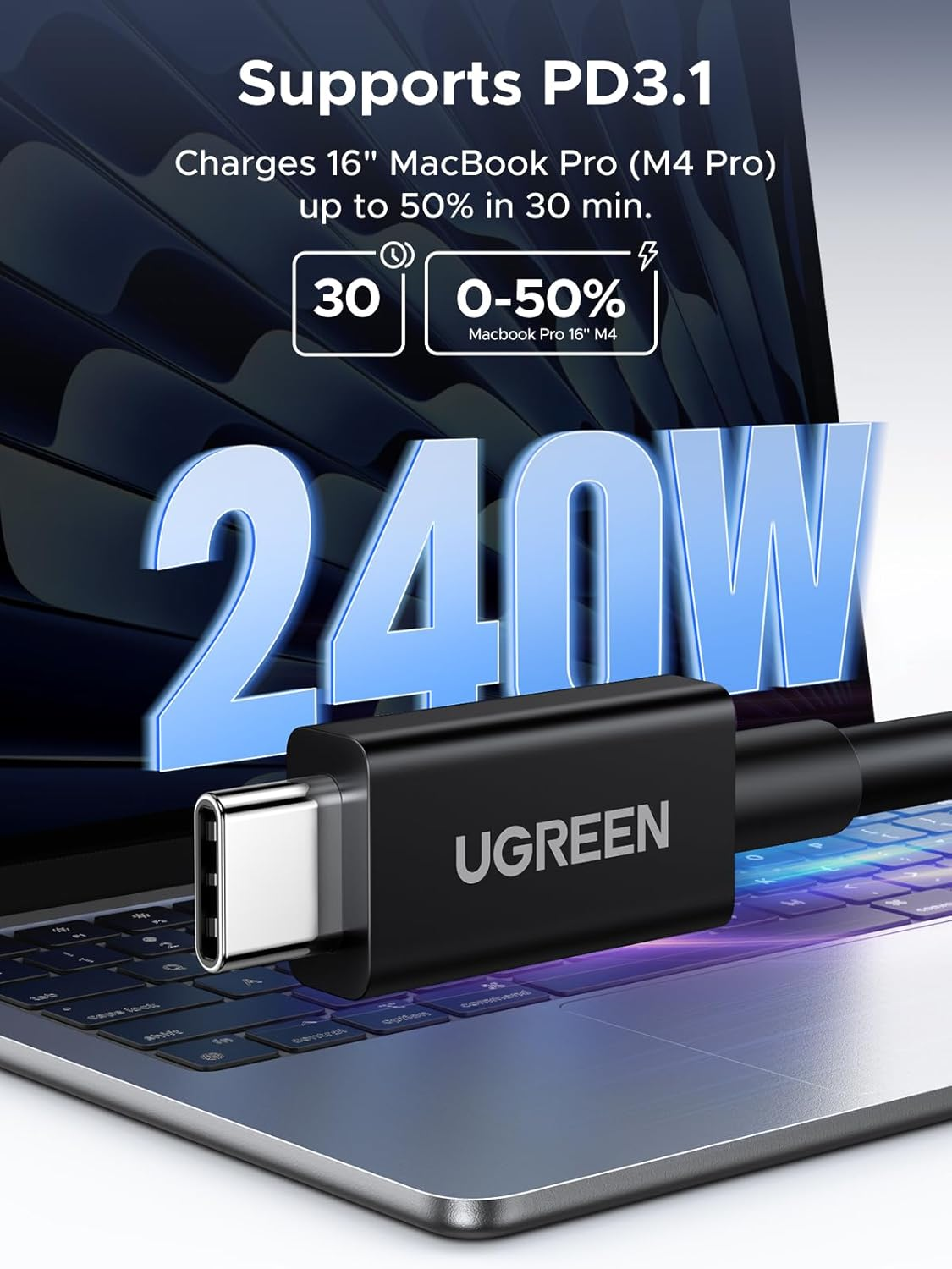 UGREEN 240W 80Gbps Thunderbolt 5 Cable with 120Gbps Bandwidth Boost, Intel Certified USB C Cable, 16K/8K@60Hz Compatible with Thunderbolt 4, USB4, Iphone 17 Pro Max, Macbook Pro, Dell XPS, Hub, 1M image number 2